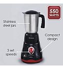 Ruby Mixer Grinder With 3 Jars and Anti-Rust Stainless Steel Blades, Ergonomic Handles, 550W, 5 Years Warranty, Red and Black